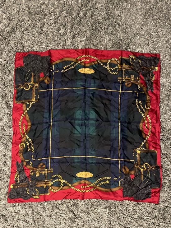 Ralph Lauren Accessories - Ralph Lauren Silk Scarf in Red, Navy & Gold Chain Print